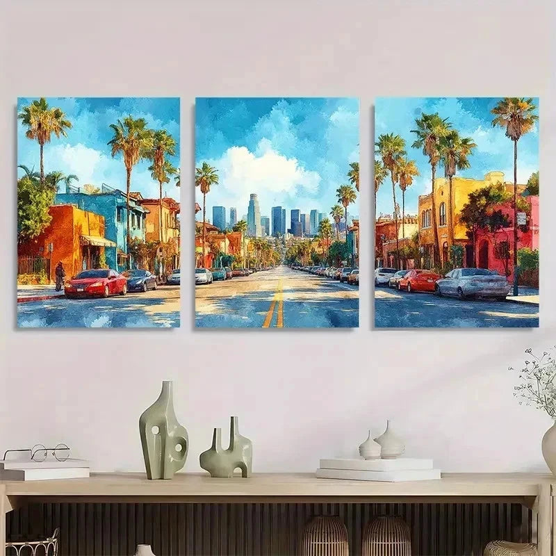 3pcs Los Angeles California Cityscape Perfect Wall Art Set Canvas Framed 40x60cm - High Quality Print 100% Australian Made Wall Canvas Ready to Hang