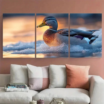 3pcs Wild Grey Duck Seashore Wildlife Nature Metal Print Ready to Hang Art