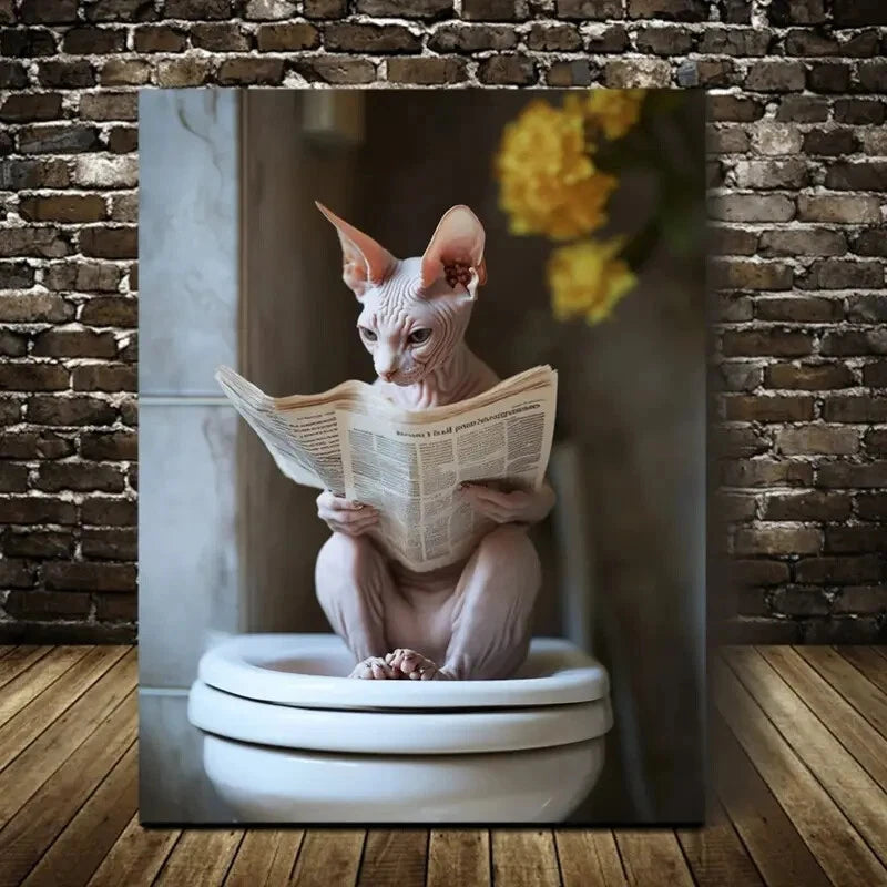 Charming Kitten Reading Newspaper Painting 40x60cm Metal Print Ready to Hang