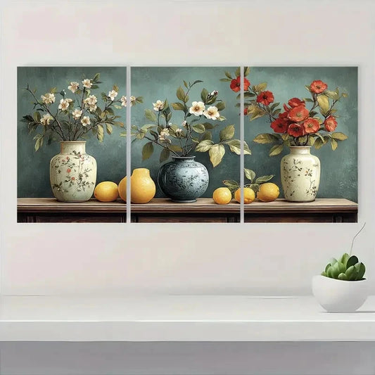 3pcs Antique Vase & Botanical Illustration Metal Print Ready to Hang Art