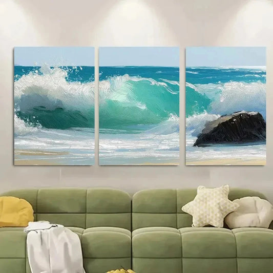 3pcs Turquoise Waves Ocean Serenity Metal Print Ready to Hang Art