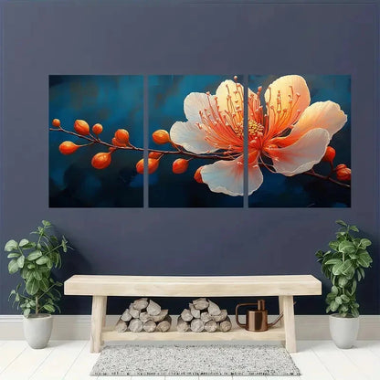 3pcs Albizia Flower Painting Silk Plant Print Metal Print Ready to Hang Art