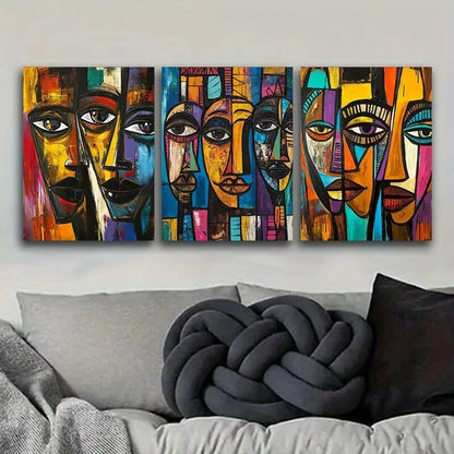 3pcs Featuring Three Abstract African Faces Metal Print Ready to Hang Art