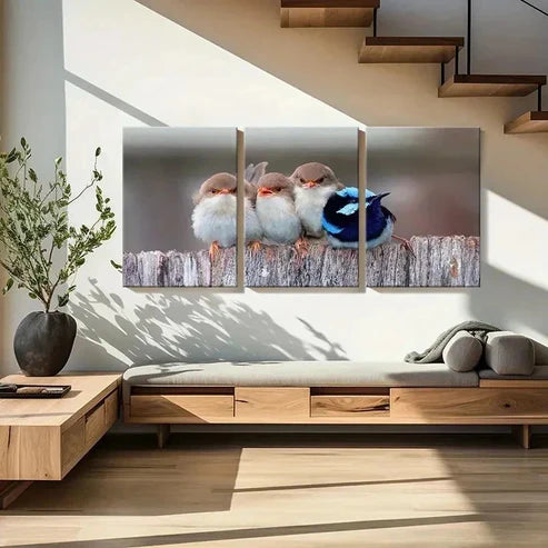 3pcs Animals White Brown & Blue Birds Wall Art Set Canvas Unframed - High Quality Print 100% Australian Made Wall Canvas