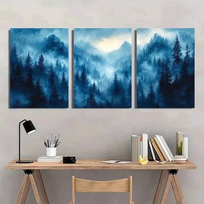 3pcs Blue Forest Prints Shoshone Landscape Metal Print Ready to Hang Art