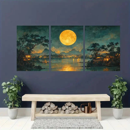 3pcs Japanese Ukiyo-e Vintage Evening Prints Metal Print Ready to Hang Art