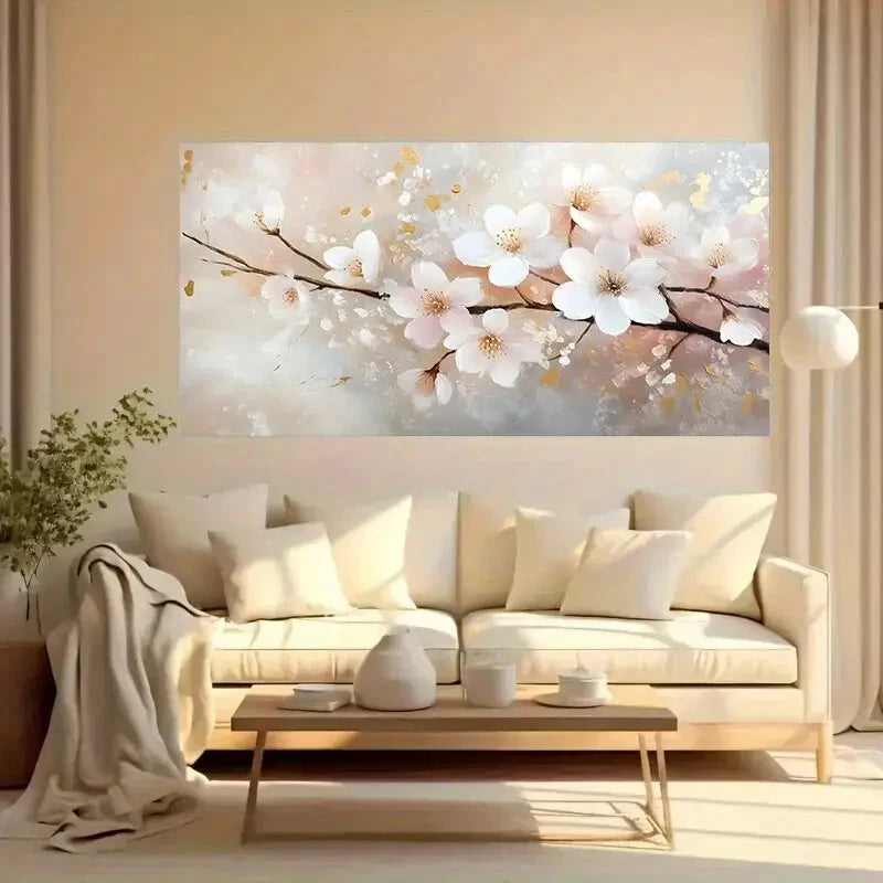Abstract Pink Plum Blossom wall canvas office home room framed 120x60cm - Bella Home Decor