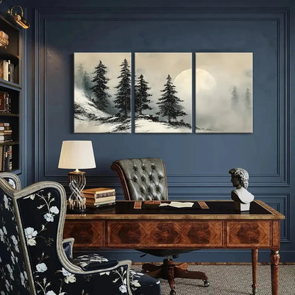 3pcs Moonlit Forest Scene Snowy Landscape Metal Print Ready to Hang Art