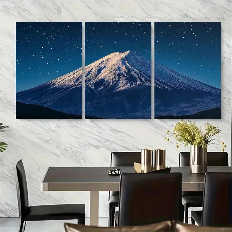 3pcs Snowy Mountain Peak Starry Night Sky Metal Print Ready to Hang Art