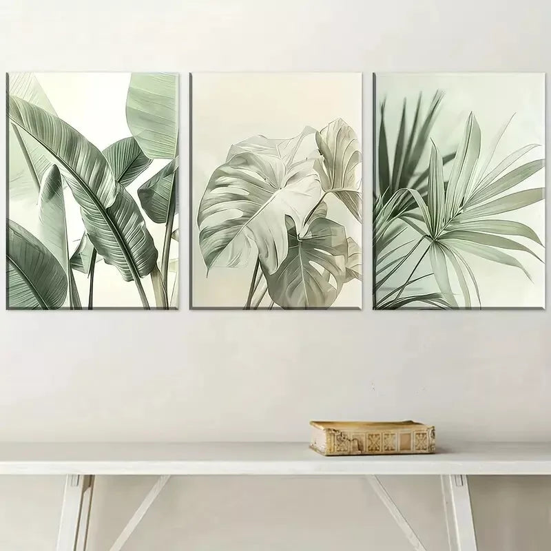 3pcsMinimalist Landscape Natural Plant Leaves  Art Set Canvas Framed 50x70cm -  High Quality Print 100% Australian Made Wall Canvas Ready to Hang