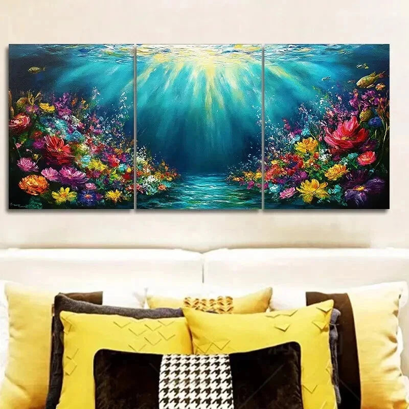3pcs Flowers The river of life Wall Art Set Canvas Framed 50x70cm - High Quality Print 100% Australian Made Wall Canvas Ready to Hang