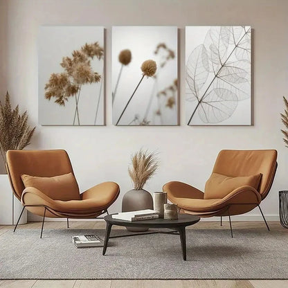 3pcs Minimalist Botanical Decor with Pampas Grass Metal Print Ready to Hang Art