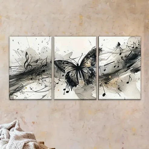 3pcs Butterfly with Music Notes Wall Art Set Canvas Unframed - High Quality Print 100% Australian Made Wall Canvas
