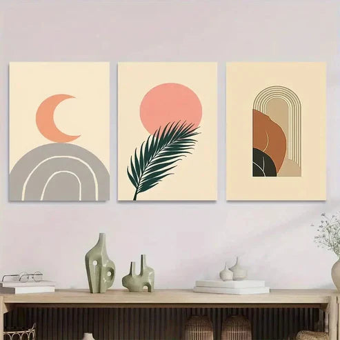 3pcs Abstract Modern Boho Green Wall Art Set Canvas Unframed - High Quality Print 100% Australian Made Wall Canvas