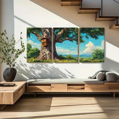 3pcs Beehive & Tree Landscape Nature Scenery Metal Print Ready to Hang Art