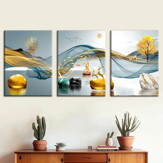 3pcs Abstract Animal Geometric Lines Metal Print Ready to Hang Art