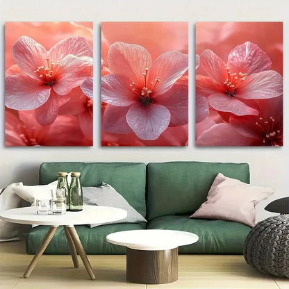 3pcs Light Pink Aesthetic & Minimalist Zen Florals Metal Print Ready to Hang Art
