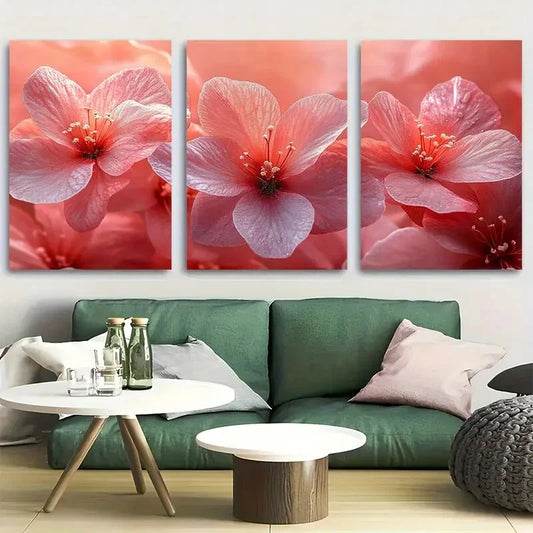 3pcs Light Pink Aesthetic & Minimalist Zen Florals Metal Print Ready to Hang Art