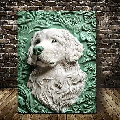 Great Pyrenees with a Green Design Painting 40x60cm Metal Print Ready to Hang