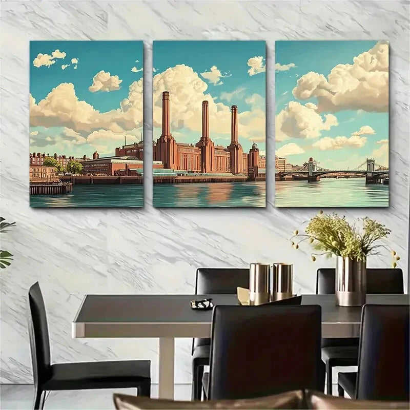 3pcs Battersea Power Station Unique Metal Print Ready to Hang Art