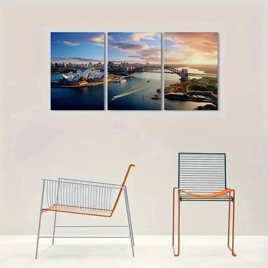 3pcs Sydney Opera House & Harbor Bridge Décor Wall Art Set Canvas Framed 50x70cm - High Quality Print 100% Australian Made Wall Canvas Ready to Hang