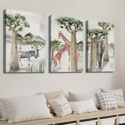 3pcs African Animals Jungle Theme Wall Art Set Canvas Unframed - High Quality Print 100% Australian Made Wall Canvas