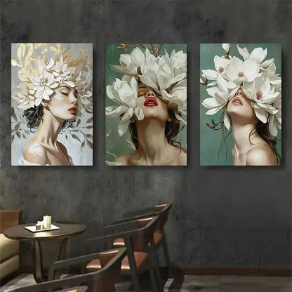 3pcs Elegant Flower Crown Modern Perfect Wall Art Set Canvas Framed 40x60cm - High Quality Print 100% Australian Made Wall Canvas Ready to Hang