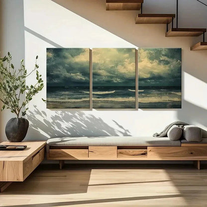 3pcs Ocean Waves Stormy Sky Moody Atmosphere Metal Print Ready to Hang Art