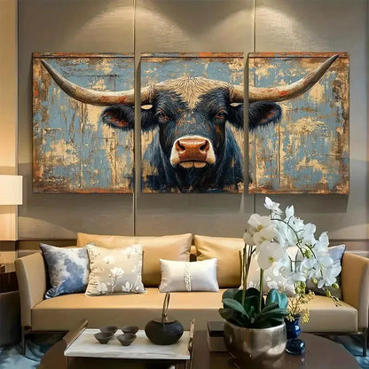 3pcs Texas Longhorn Cow Bull Metal Print Ready to Hang Art