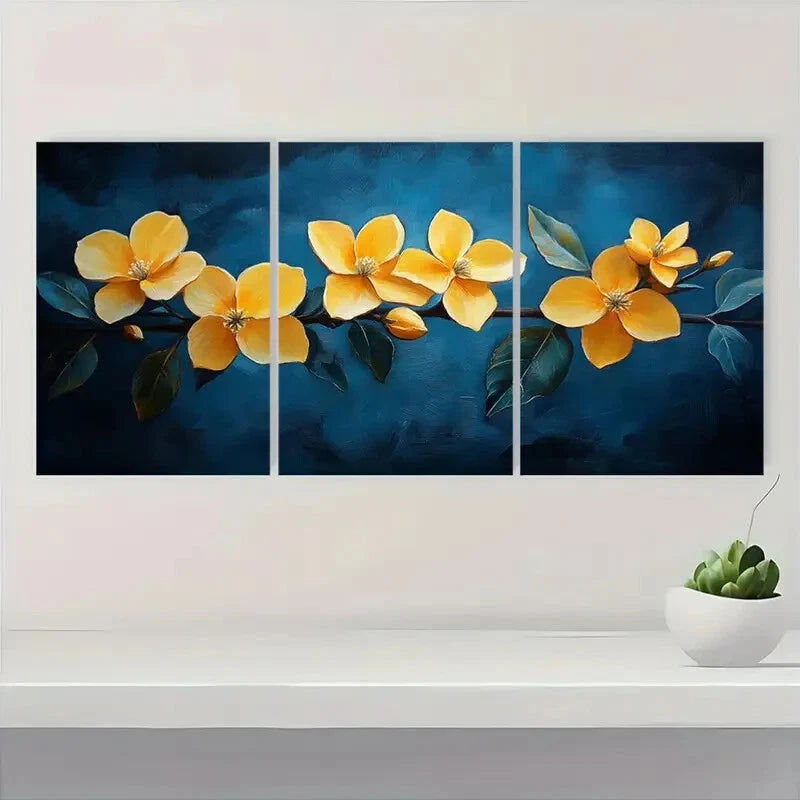 3pcs Vibrant Yellow Jasmine Flower Elegant Floral Metal Print Ready to Hang Art