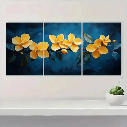 3pcs Vibrant Yellow Jasmine Flower Elegant Floral Metal Print Ready to Hang Art
