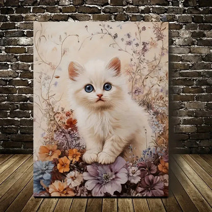 Cute Ragdoll Kitten with Flowers & Plants 40x60cm Metal Print Ready to Hang