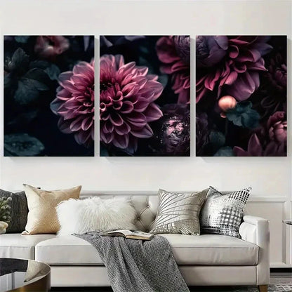 3pcs Abstract Deep Purple Floral Metal Print Ready to Hang Art