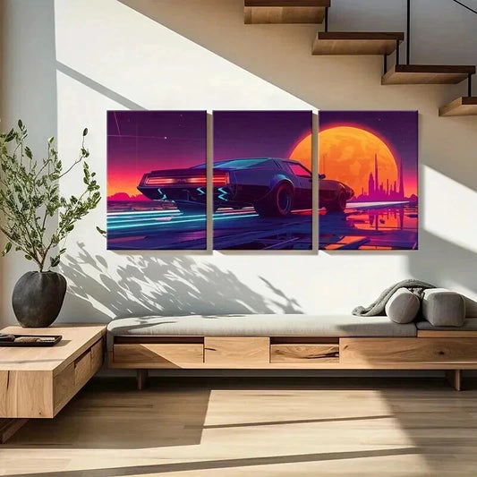 3pcs Aesthetic Art Sunset Boulevard Cars Wall Art Set Canvas Framed 40x60cm - High Quality Print 100% Australian Made Wall Canvas Ready to Hang