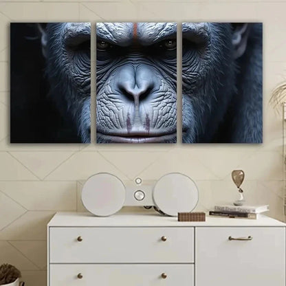 3pcs Intense Gorilla Portrait Metal Print Ready to Hang Art