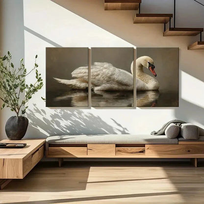 3pcs Elegant Water Swan Art White Feathers Metal Print Ready to Hang Art