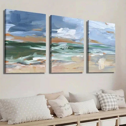 3pcs Abstract Beach Nautical Murals Landscape Wall Art Set Canvas Unframed - High Quality Print 100% Australian Made Wall Canvas