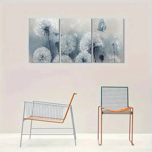 3pcs Dandelion and Butterfly Painting Metal Print Ready to Hang Art