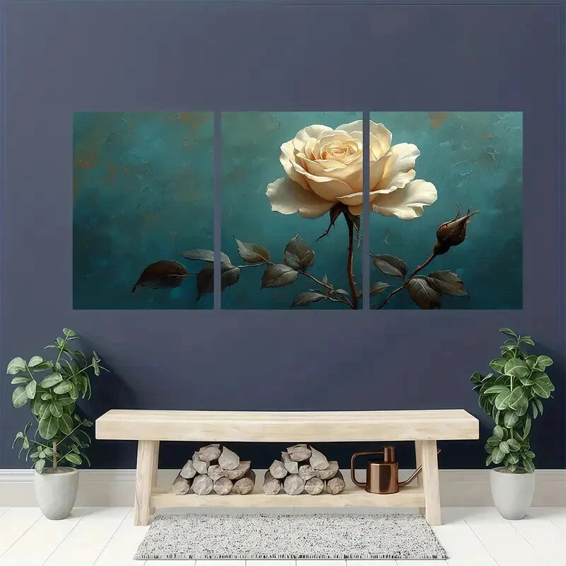3pcs White Rose Flower Art Rose Painting Print Metal Print Ready to Hang Art