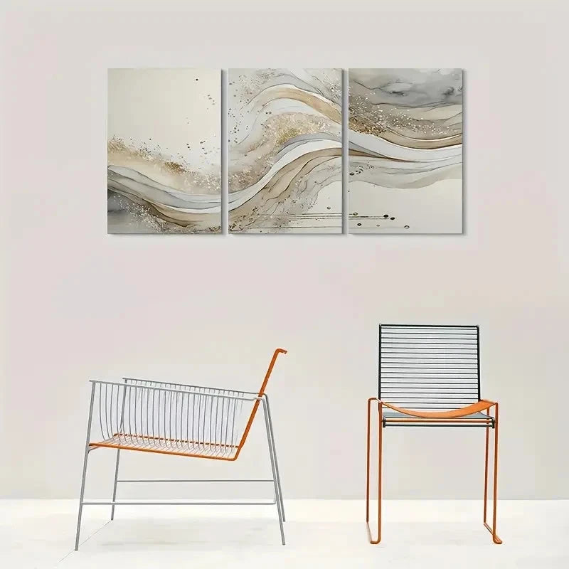 3pcs Golden & White Swirl Design Wall Art Set Canvas Framed 40x60cm - High Quality Print 100% Australian Made Wall Canvas Ready to Hang