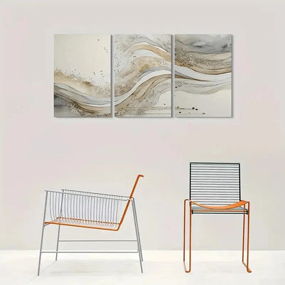 3pcs Golden & White Swirl Design Wall Art Set Canvas Framed 40x60cm - High Quality Print 100% Australian Made Wall Canvas Ready to Hang