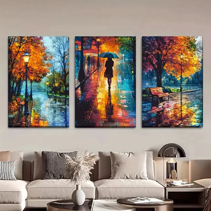 3pcs Abstract Vibrant Autumn Street Scene Metal Print Ready to Hang Art