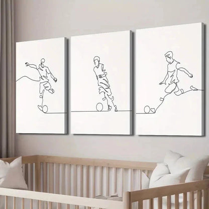 3pcs Soccer Player Minimalist Line Decor Wall Art Set Canvas Framed 40x60cm - High Quality Print 100% Australian Made Wall Canvas Ready to Hang