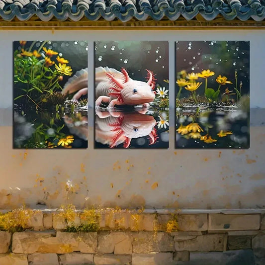 3pcs White Axolotl by The Pool Design Metal Print Ready to Hang Art