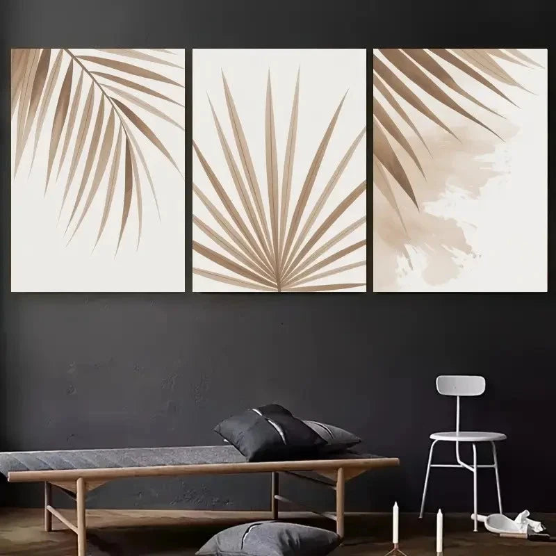 3pcs Palm Leaves Wall Decorations Painting Metal Print Ready to Hang Art
