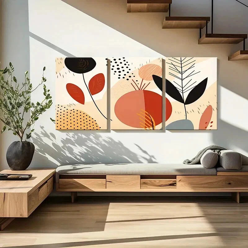 3pcs Abstract Floral Geometric Patterns Art Metal Print Ready to Hang Art