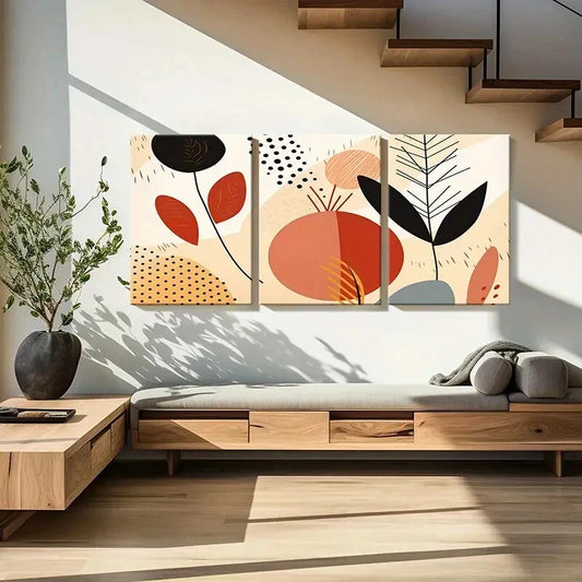 3pcs Abstract Floral Geometric Patterns Art Metal Print Ready to Hang Art