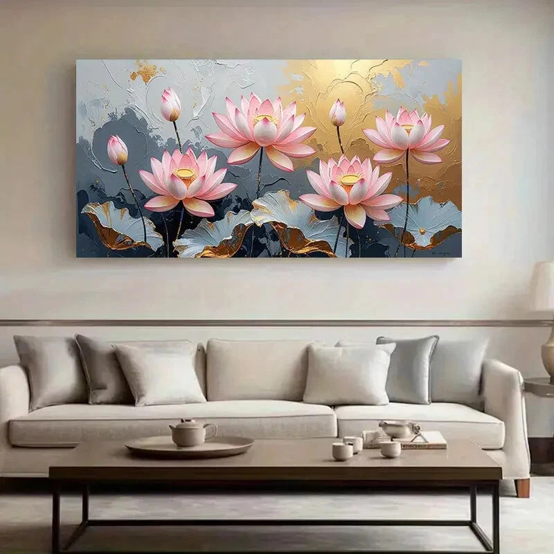 Modern Pink for Lotus wall canvas office home room framed 120x60cm - Bella Home Decor
