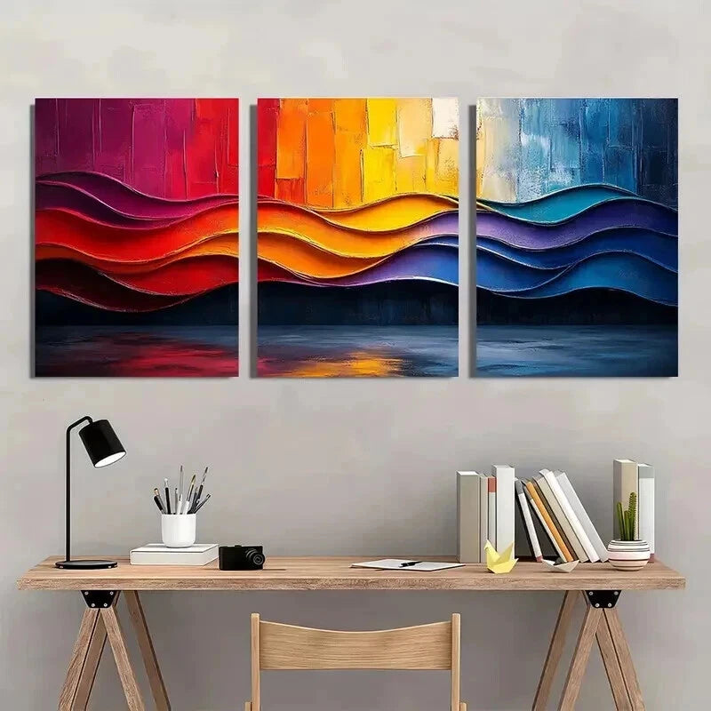 3pcs Colorful Abstract Painting Geometric Shapes Wall Art Set Canvas Framed 40x60cm - High Quality Print 100% Australian Made Wall Canvas Ready to Hang