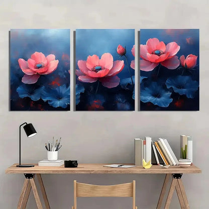 3pcs Rain Kissed Vibrant Bloom Floral Painting Metal Print Ready to Hang Art